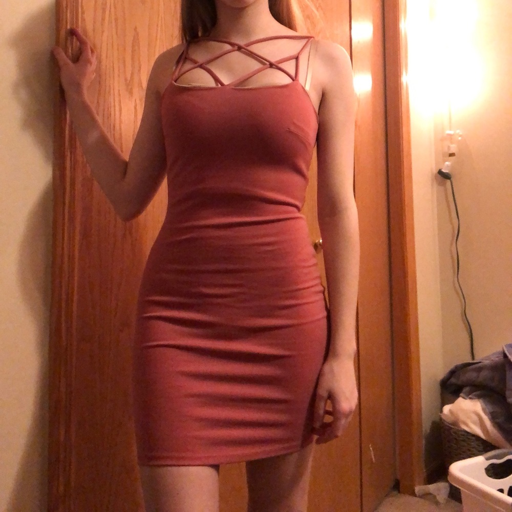 Pink Strappy Mini Body Con Dress
